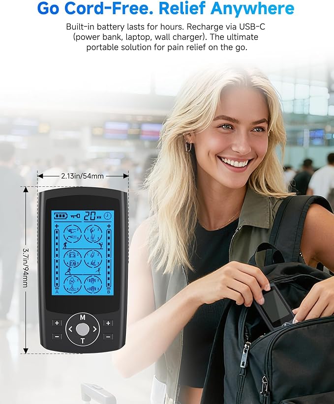 TENS Unit Muscle Stimulator, 24 Modes Dual Channel TENS EMS Machine for Muscle Tension and Back Relief, Rechargeable Pulse Massager with Timer, 6 Upgraded Pads for Neck Shoulder Leg and Knee
