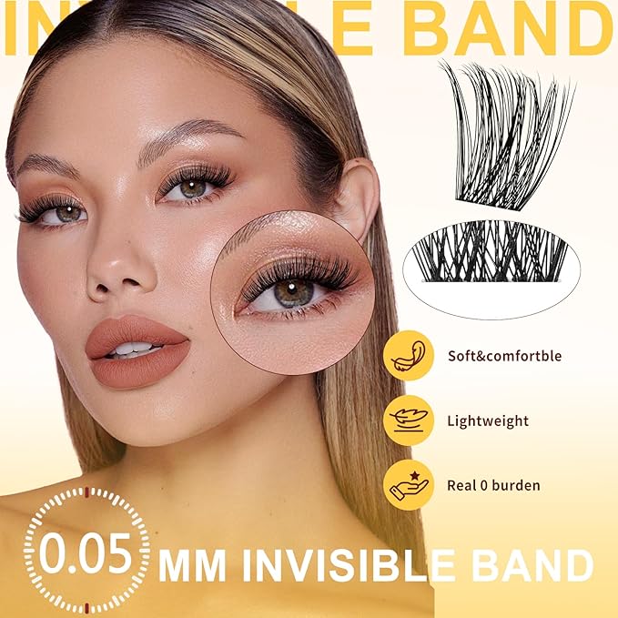 QUEWEL Lash Clusters Kit,144pcs Natural Lash Clusters Kit Mix10-18mm Clear Band Cluster Eyelash Extensions Kit With Lashes Bond and Seal, Lash Tweezers and Remover for DIY Natural Lashes(Elf 02)