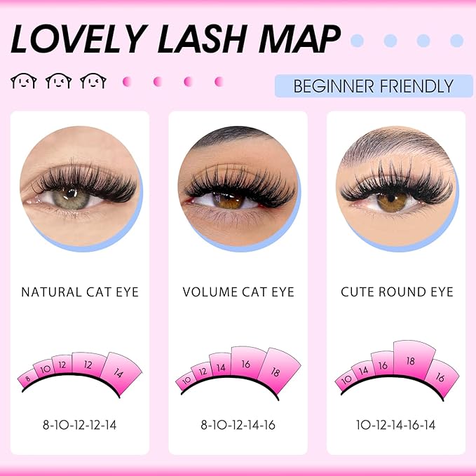 Flora Lash Clusters Kit Short 8-14mm Wispy Eyelash Clusters WideSpan DIY Eyelash Extension Kit Lashes Individual Lashes Eyelashes Clusters with 0.05mm Ultra-Thin Black Band by HEYWINK(Flora Short Kit)