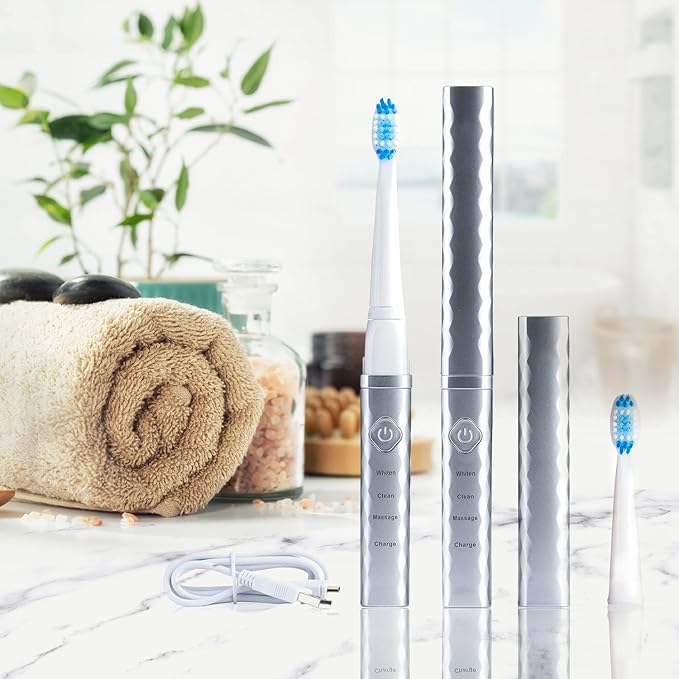 Pop Sonic USB Charge Anywhere Toothbrush(Silver) | Rechargeable Toothbrush w/Up to 40,000 Brush Strokes/Minute-Long-Lasting Dupont Nylon Bristles -Teens & Adult with Quadrant Pacer & Timer