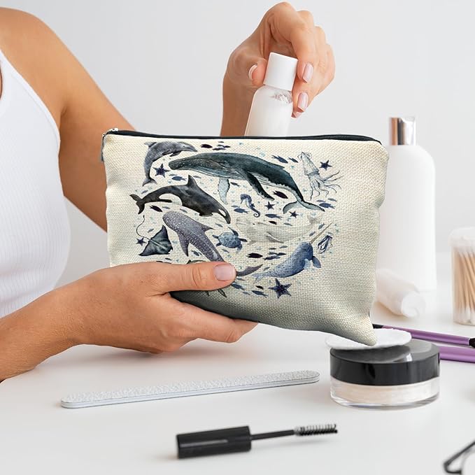 RYYCDOI Ocean Animals Shark whale Makeup Bag, Marine Life Animals Cosmetic Bags for Women,Shark Gifts for Women