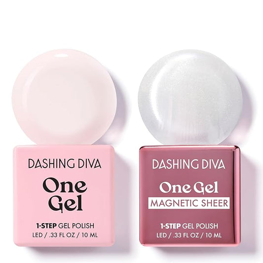 Dashing Diva One Gel Color & Magnetic Topper Duo - OG - Pointe & Silver Glitter Topper - 3-in-1 Base Coat, Nail Color & Top Coat - Gel Nail Polish Set