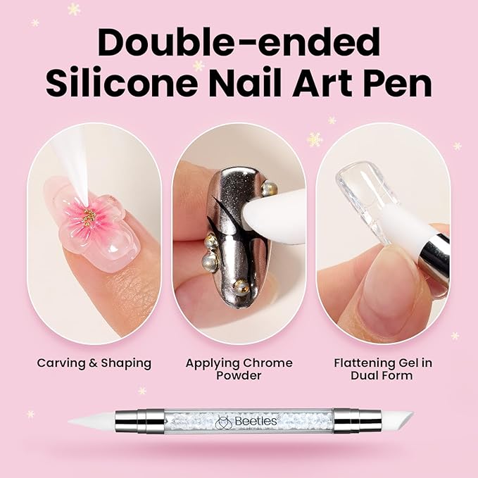 Beetles 3D Gel Nail Art Kit-3D Nail Art 4 Colors Clear Pink White Builder Nails Gel Non-Sticky Hand Sculpting Building for DIY Salon at Home,UV & LED Lamp Cured Needed