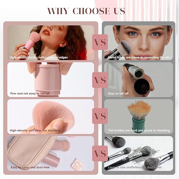 GUOXIAONIU Retractable Makeup Brush, Kabuki Powder brush, Premium Retractable Kabuki Brush, Travel Blush Brush for Bronzer, Setting and Powder Makeup, Essential Tools for Flawless Makeup Application