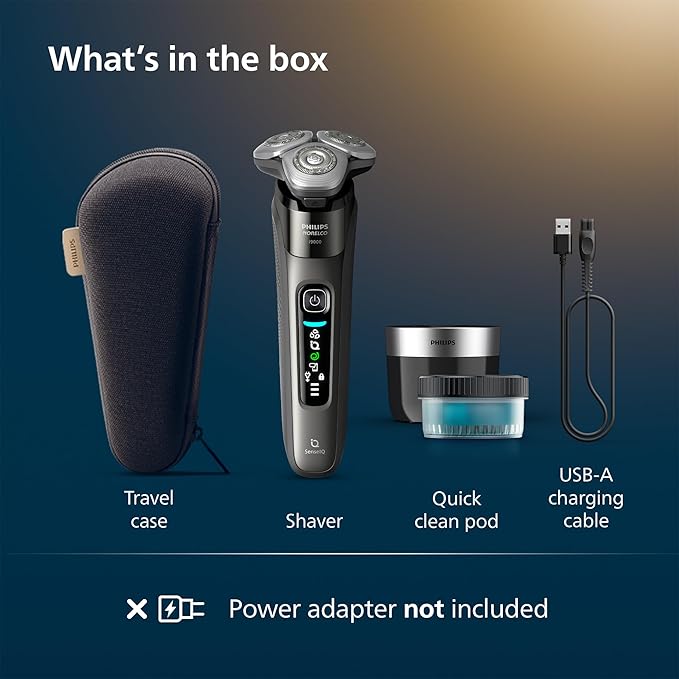 Philips Norelco Shaver i9000, Wet & Dry Electric Shaver, Dark Slate, SenseIQ Technology, Triple Lift & Cut System, 360 Rotating Dual SteelPrecision Precision Blades, Quick Clean Pod, X9002/82