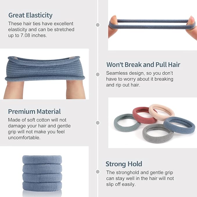 Bessrung 100 PCS Seamless Nylon Hair Ties, No Damage Elastics Hair Ties for Women Girls, Soft Stretchy Ponytail Holders for Thin Thick Hair, Snag-Free Hair Bands Valentine's Day Gift(Lake-Blue)