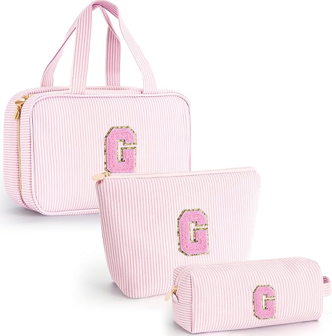 Fystdtote Personalized Toiletry Bag for Women - Monogram Cosmetic Bags Travel Makeup Pouch Brush Holder Birthday Gifts for Women Her Wedding Bridesmaid Friend Sister Teacher Wife - Pink G