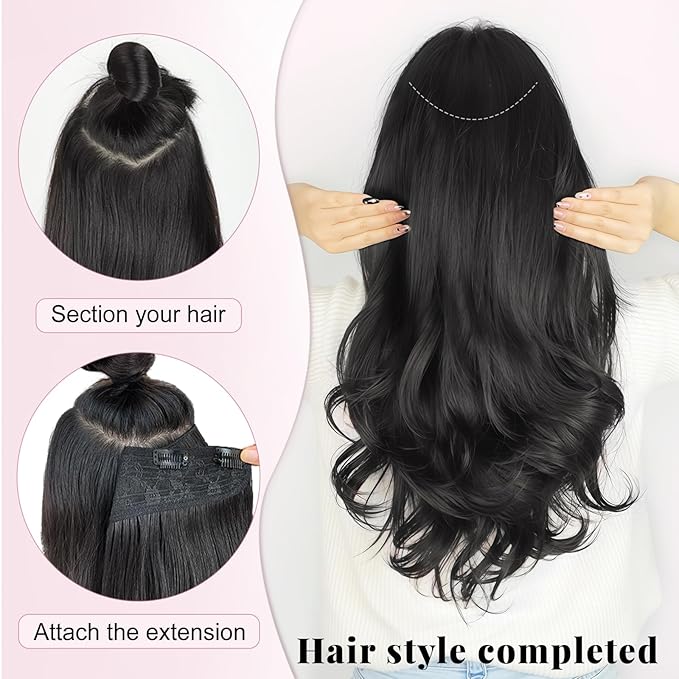 ALXNAN Long Wavy Layered Hair Extensions for Women, Clip in Hair Extensions Clip Ins Soft Full Head Synthetic Hairpieces 20 Inch Brown with Highlights