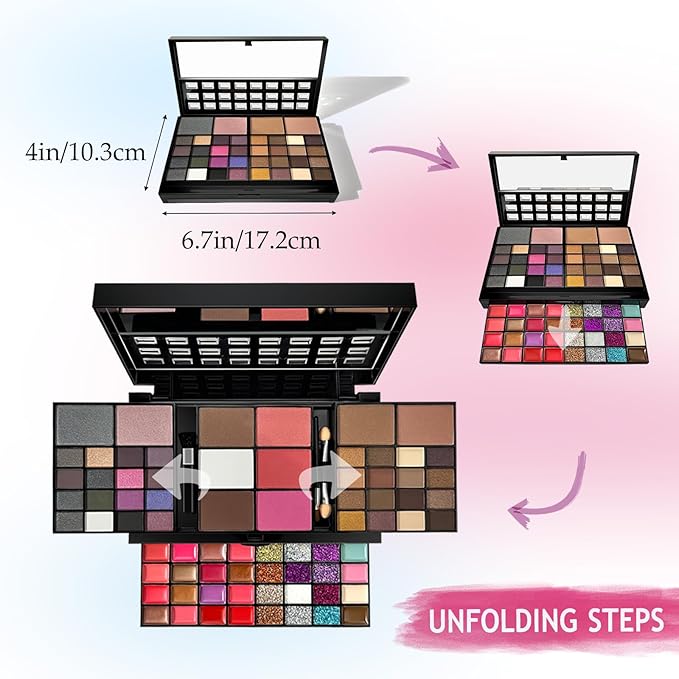 74 Colors Makeup Palette with 10-Piece Makeup Brush Set – All-in-One Full Face Makeup Kit, Eyeshadow, Lip Color, Blush & Contour Set, Gift for Women