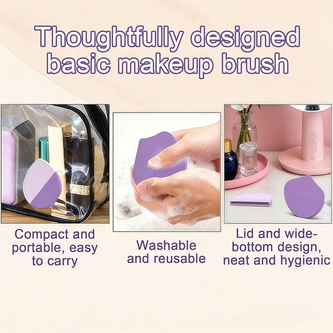 Silicone foundation brush with flat head, seamless even application, long-lasting wear, flawless lightweight makeup base tool (Purple)