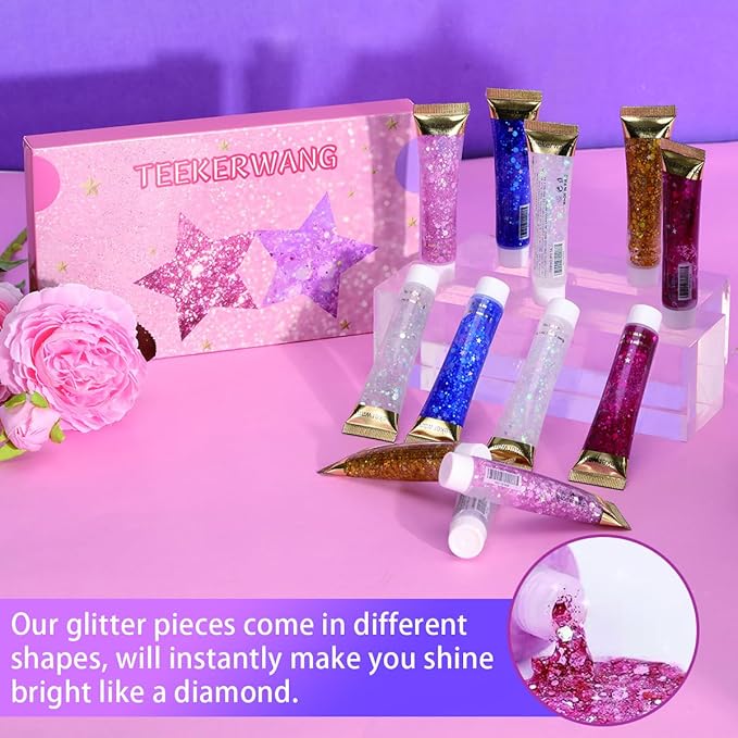 Miss Demi 6 Colors Face Body Glitter, Halloween Hair Glitter Sparkles Chunky Face Glitter Gel, Holographic Glitter Gel Set for Face and Body Makeup, Festival Party Decoration Rave Accessories. (01)