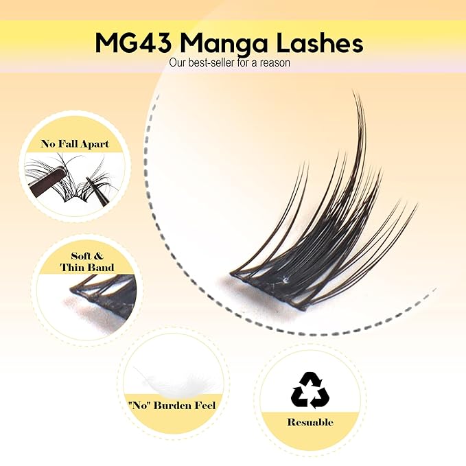 168Pcs Lash Clusters, Natural Manga Eyelash Clusters, C Curl 10-14mm Individual Lashes Eyelash Extension,Large Tray(PL43)