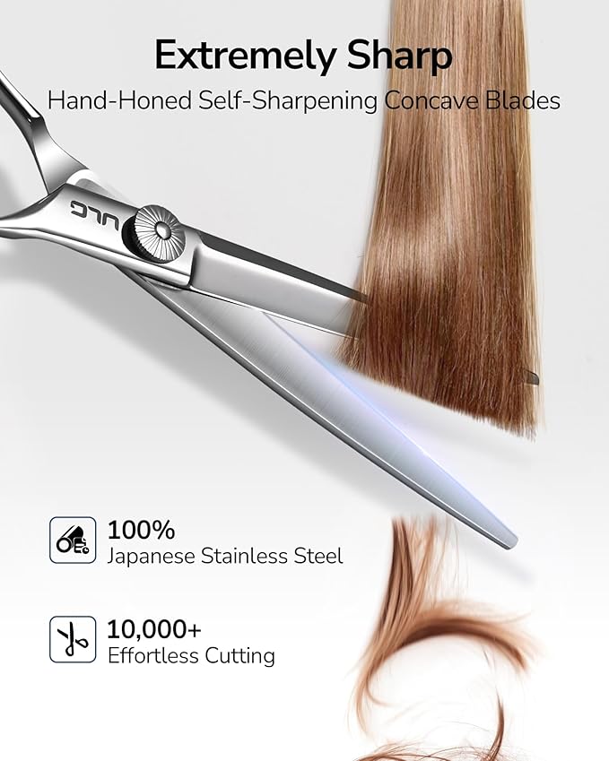 ULG Hair Cutting Scissors Set, 7 Inch 8-Piece Fast Haircut Kit for Easy Home Use with Thinning Scissors, Texturizing Razor, Comb, Clips - Silver Stainless Steel