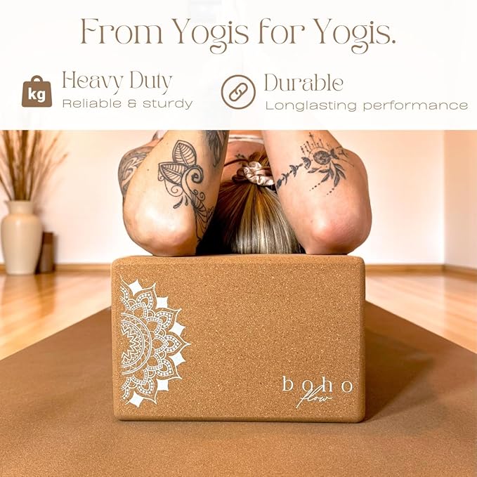 Cork Yoga Block 2 Pack with Strap & Bag | Premium Eco-Friendly Cork Bricks 9”x6”x3” | Heavy-Duty, Non-Slip & Durable Yoga Props | Plastic-Free, EVA-Free, Non-Toxic