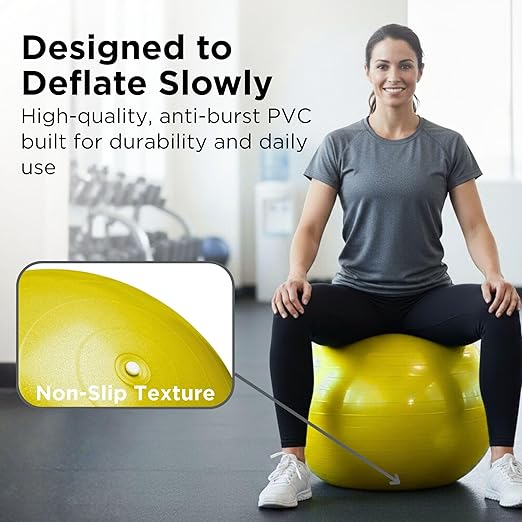 THERABAND Pro Series Exercise Ball, 18" Yellow Stability Trainer for 4'7"–5' Users, Anti-Burst Yoga & Pilates Ball, Balance & Core Trainer, For Athletes Fitness at Gym & Home