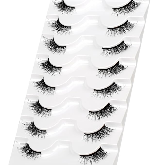 Half Lashes Strips False Eyelashes Fairy Natural Lashes Cat Eye Look Wispy Short Band 3/4 Lashes 8 Pairs Pack Fluffy Volume Small Accent Lash Fake Eyelashes 3D Faux Mink Lashes Extensions