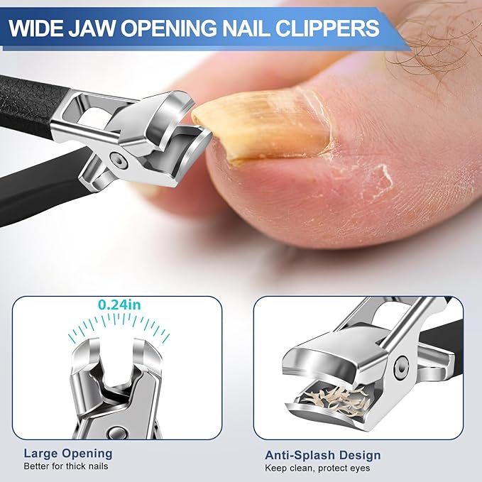 Toenail Clippers for Seniors Thick Toenails, Large Toe Nail Clippers for Men for Thick Nails, Heavy Duty Ingrown Toenail Clippers with Wide Jaw, 360°Rotating Nail Clippers with Long Hande