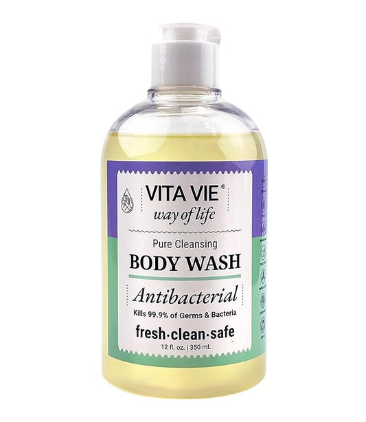 VITA VIE Body Wash, Lemon Scent, Antibacterial Soap for Hands and Forearms With Hazel, Willow Bark Extract, and Tea Tree Oil, Clean Nourishing Formula, Vegan, Paraben Free, Non GMO, 12 FL Oz