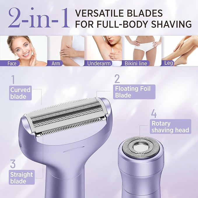 Electric Razor for Women Body: Rechargeable Painless Electric Shaver for Bikini Face Body Legs Underarms (Purple)