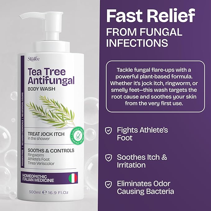 Antifungal Tea Tree Body Wash - Antibacterial Body Wash for Eczema, Jock Itch, Back Acne, Ringworm Treatment for Humans | Antibacterial Soap For Men & Women with 1% Tolnaftate & Tea Tree Oil - 16.9 oz