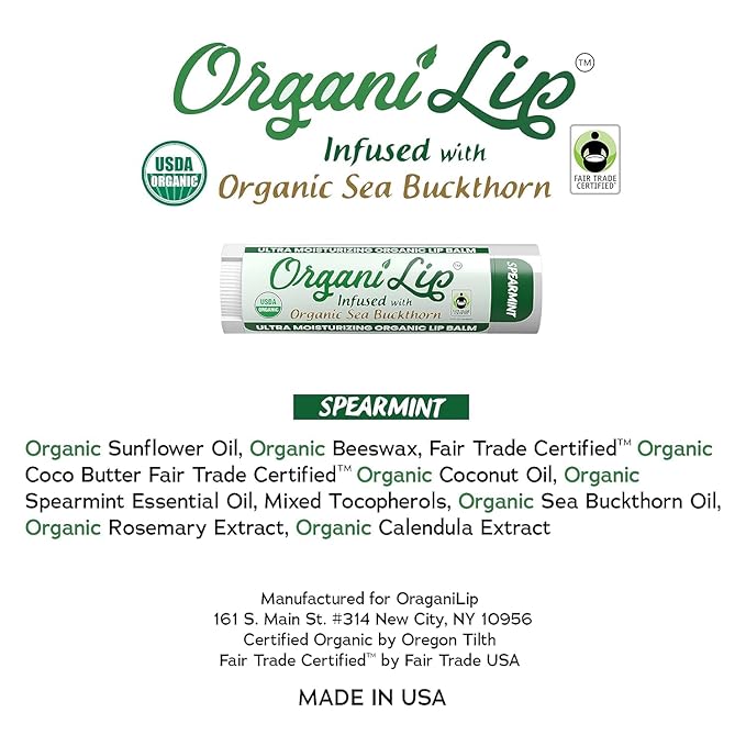 Organic Lip Balm, Spearmint Flavor, Ultra Organic,