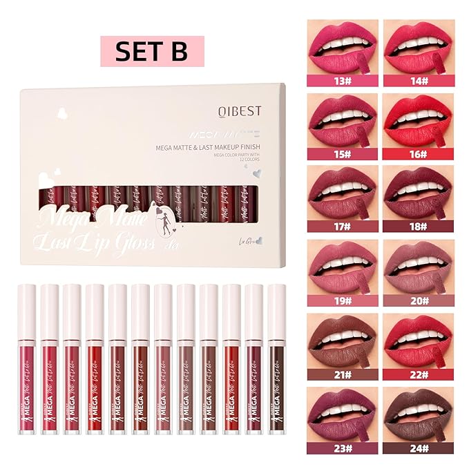 12 Colors Lip Gloss Set for Women, Hydrating Shiny Lip Glaze with High Pigment, Moisturizing Non-Sticky Lip Tint Set, Glossy & Nude Shades for Daily Makeup, Long-Lasting Lip Color Gift Kit (Set B)