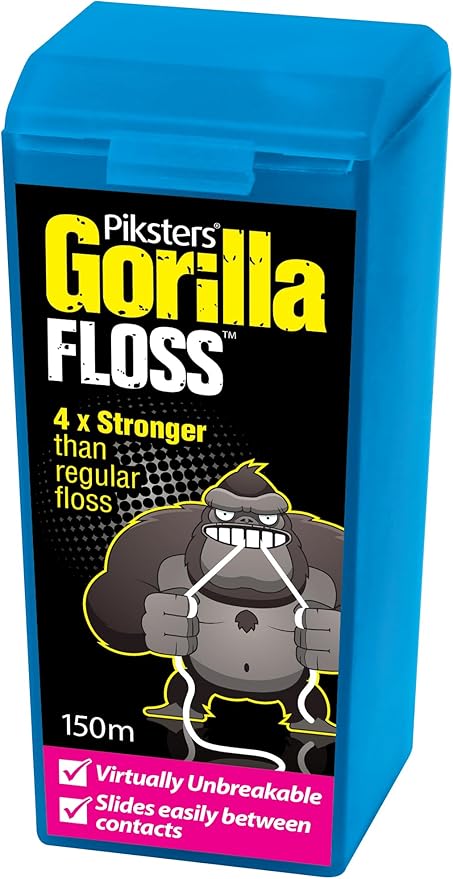 Piksters Gorilla Floss, 150 Meters (164 Yds), Extra Strong Dental Floss, Plaque Remover for Teeth, Shred Resistant, Smooth Gliding, Waxed, Deep Cleaning Teeth Flosser, Oral Care for Adults & Kids