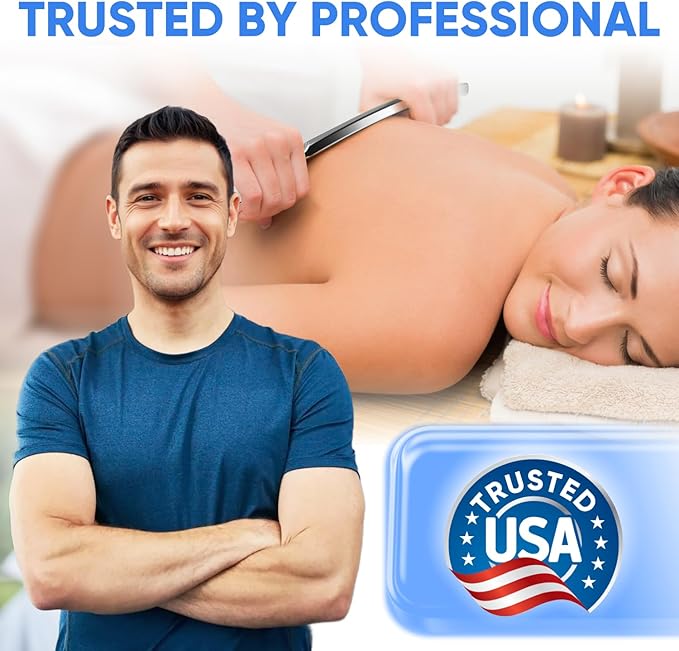 Professional Muscle Scraper - Patented IASTM Massage Tool for Physical Therapy, GuaSha Tool for Body Myofascial Release - Medical Grade 304 Stainless Steel Crescent Bar