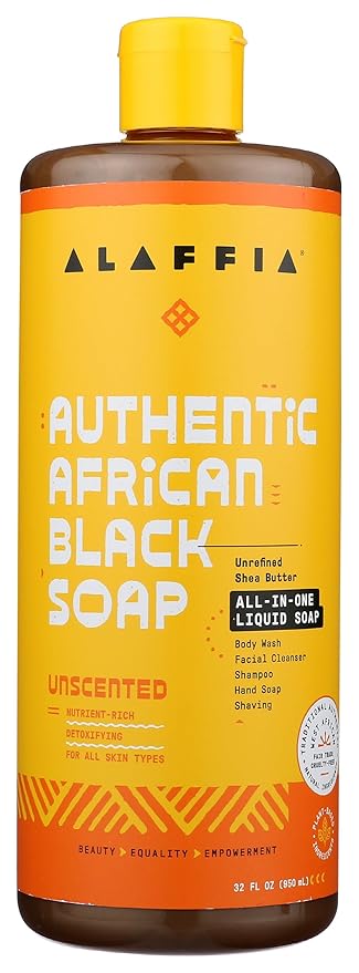 Alaffia Authentic African Black Soap Variety 2-Pack – All-In-One Liquid Soap, Travel-Size Eucalyptus Tea Tree+Full-Size Unscented Body Wash, Face Wash, Shampoo, Shaving Soap