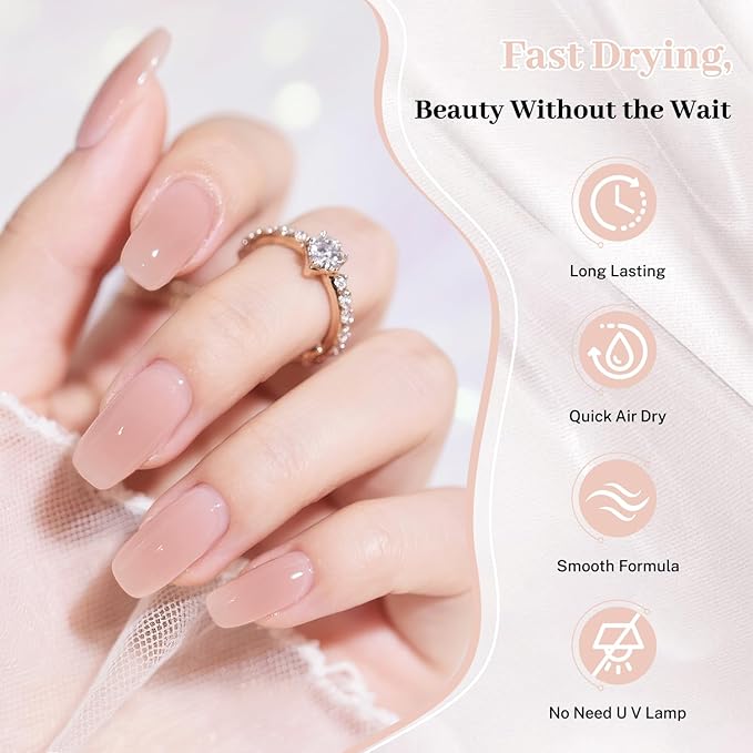16.5ml Jelly Nude Nail Polish Large Volume Quick Dry Nail Polish, Long Lasting Shine, Fingernail Toenail Nail Art DIY Home Travel Nail Art Gift