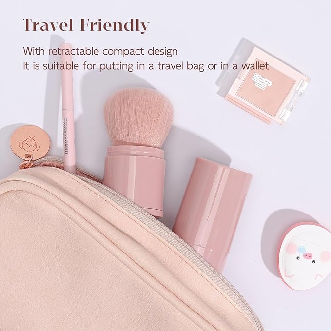 GUOXIAONIU Retractable Makeup Brush, Kabuki Powder brush, Premium Retractable Kabuki Brush, Travel Blush Brush for Bronzer, Setting and Powder Makeup, Essential Tools for Flawless Makeup Application