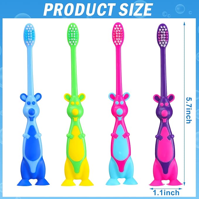 Gerrii Kids Toothbrushes Bulk Soft Lovely Little Kangaroo with Covers Suction Cup Individually Wrapped for Children Toddler Home School Camp Daycare Travel(400 Pcs)