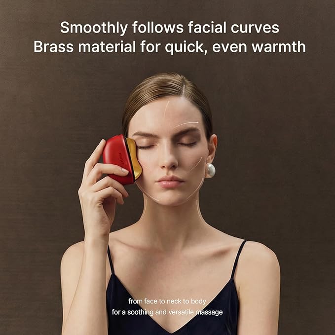 ZDEER LED Red Light for Face & Neck Massager Facial Care Device – Electric Gua Sha Brass Tool with Heat & Vibration for Firming, Sculpting & Skincare, Red