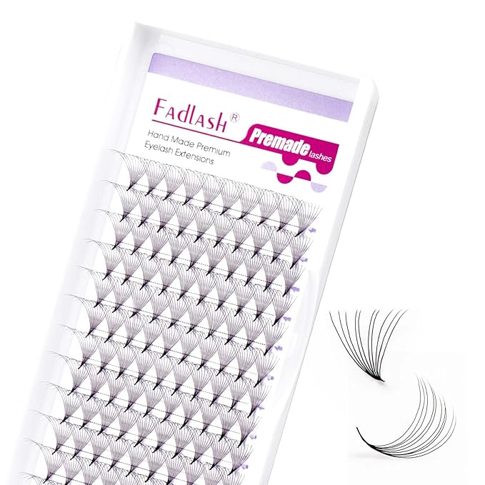 FADLASH Premade Fans Eyelash Extensions 10D 0.07 Volume Lash Fans C Curl 14mm Short Stem Handmade Volume Premade Lash Extensions Fans (10D-0.07-C-14mm)
