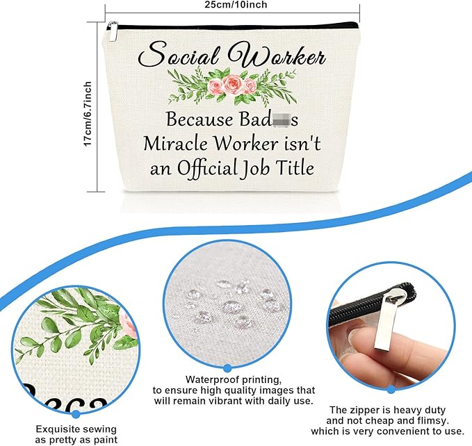 Social Worker Gifts Makeup Bag Appreciation Gift Thank You Gifts for Social Worker Cosmetic Bag for Women Christmas Birthday Gifts for Social Worker Volunteer Coworker Her Cosmetic Pouch Toiletry Bag