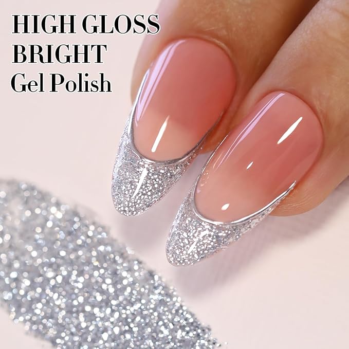 Double Rhythm 15ML Silver Glitter Gel Polish Color Reflective Sparkle Soak Off Nail Polish Manicure Salon DIY at Home (Silver-B1125)