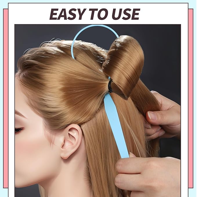 Teenitor 4pcs Pony Hair Tail Tools, 2 Pairs Hair Loop Styling Tool Hair Flipper Pull Through Tool, French Braiding Hair Tool Hair Accessories for Women Girls, Loop Hair Tool, Light Blue/Light Pink