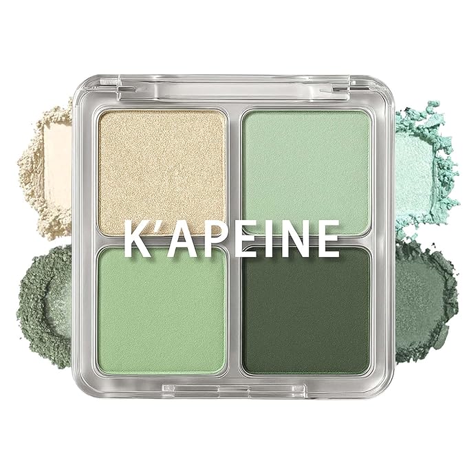 K'APEINE Eyeshadow Palette,Light Green Eye Shadow Matte Glitter Makeup Palette 4 Colors Mini High Pigmented Eyeshadows Long-lasting for Woman Girls Party,Music Festival, Stage Performance,Appointment