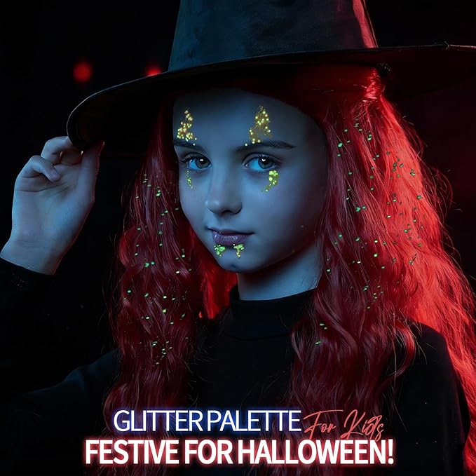 FANDAMEI 40 Colors Glow in The Dark Glitter, Face Glitter for Kids Women Girls, Body Glitter Hair Glitter for Halloween Rave Carnival Party Glitter Makeup