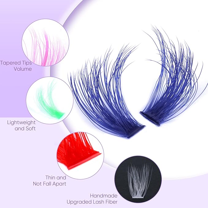 Colored Lash Clusters Eyelash Clusters D Curvature Eyelash Extensions 16MM Mixed Colorful Individual Lashes 80D Pink White Green Yellow Purple Blue Red DIY Rainbow Lash Extension by Winifred