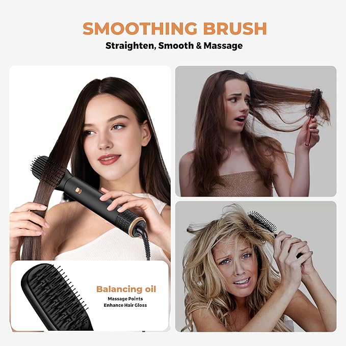 5 in ONE Hair Dryer Brush, Blow Dryer Curling Wand Hair Styling Tools Set, Ionic Hot Air Massage Oval Blowout, Left&Right Styler 100-120V