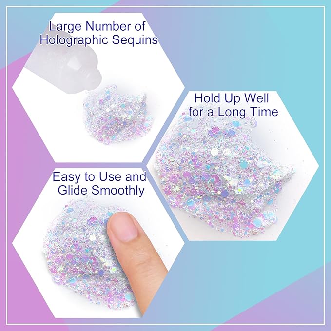 MEICOLY Chameleon Iridescent White Body Glitter,Holographic Face Glitter Paint Ice Themed Aerial Performance,Self-Adhesive Color Changing Mermaid Face Glitter,Opal Glitter for Hair,Festival Party