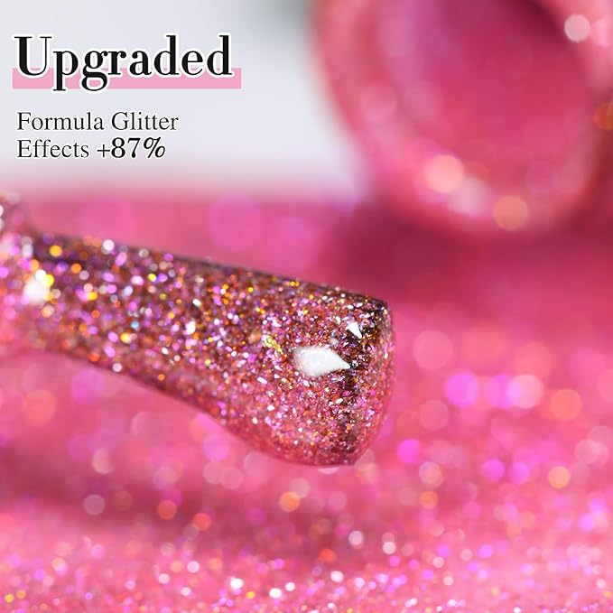 Double Rhythm 15ML Glitter Gel Polish Shimmer Reflective Holographic Color Magnetic for Nail Art Salon DIY at Home (Pink-B1154)