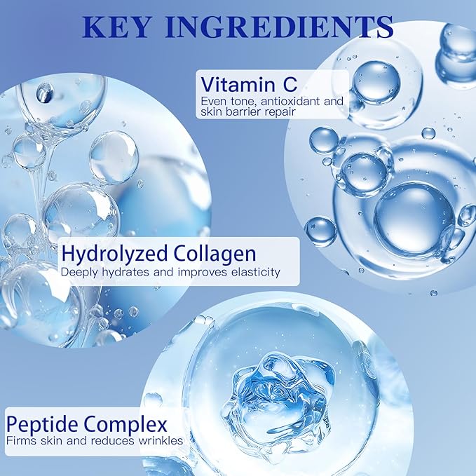 ICIKOL Deep Hydrolyzed Collagen Face Mask, 4 Pack - Age-Defying Sheet Mask with Peptides & Hyaluronic Acid, Restores Skin Elasticity & Firmness for Women