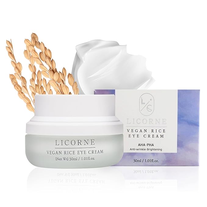 LICORNE Vegan Rice Eye Cream, De-Puffing & Dark Circles Under Eye Treatment, Thick Butter Texture with Icheon Royal Rice & AHA/PHA for Wrinkles, Large 1.01 fl oz (30ml)
