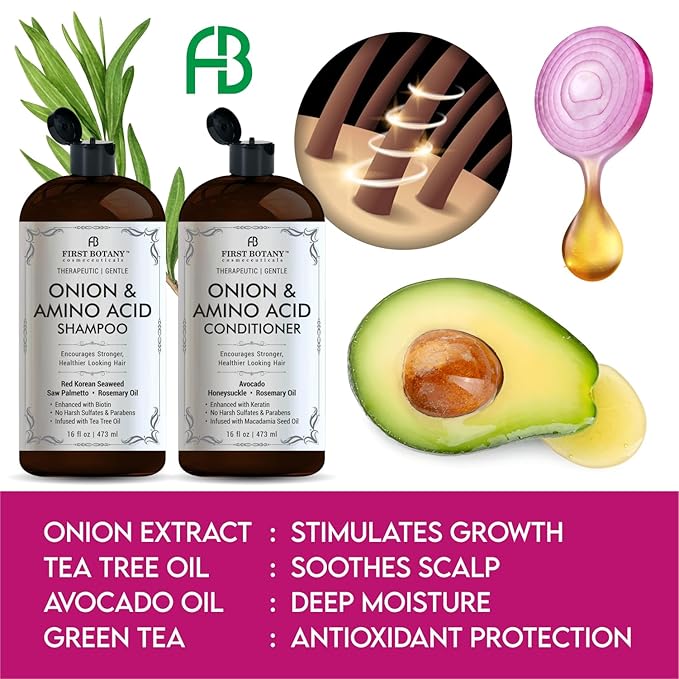 Onion & Amino Acid Shampoo and Conditioner Set – Hair Growth & Strengthening Formula with Biotin, Keratin & Argan Oil – Sulfate-Free, Made in USA - 16 fl oz x 2