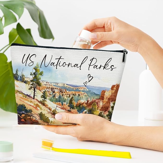 Ythuil City Travel Gift Makeup Bag, Watercolor Cosmetic Bag for Purse, US National Parks Souvenir, Trip Favors for Traveller US National Parks Lovers, City Themed Organizer