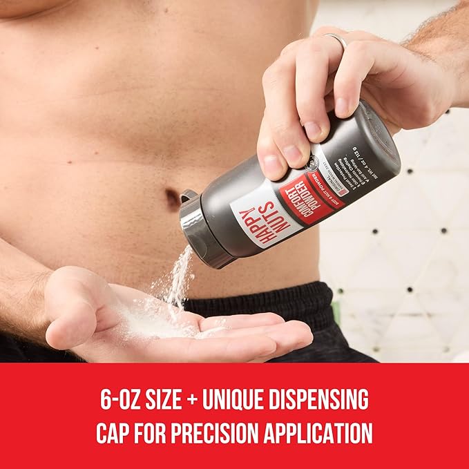 HAPPY NUTS Comfort Powder Deodorant For Men: Anti-Chafing, Sweat and Odor Control for Jock Itch, Aluminum-Free, 6 oz (1 Pack), Original Scent