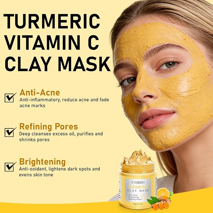 Pjordo 4 Pcs Clay Mask for Face(360g in total), Turmeric Vitamin C, Dead Sea Mud,Green Tea, Avocado, Rose, Facial Clay Mask Set, Face Mask Skin Care, Valentine's Day Gifts Set for Her, 3.17 Oz Each
