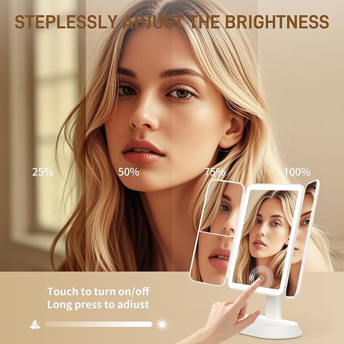 Makeup Mirror with Lights, Rechargeable Mirror with 2X/3X/10X Magnification, Portable Vanity Mirror with for Travel/Desk, Valentines Day Gifts for Her